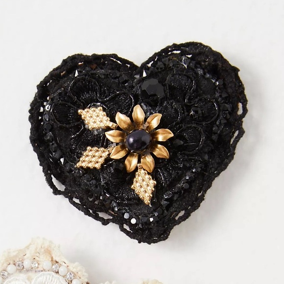 New Free People x Curried Myrrh Blanche Heart Black Clip - Picture 1 of 8